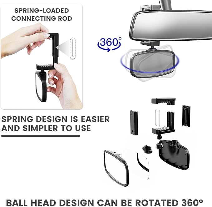 360-Degree Baby Car Mirror for Rear-Facing Seats,Kids Safety Mirrors with Tool-Free Installation,Kids Rear View Mirror BPA-Free Shatterproof & ASTM Certified (Adjustable 14"-22") (2 Pack)