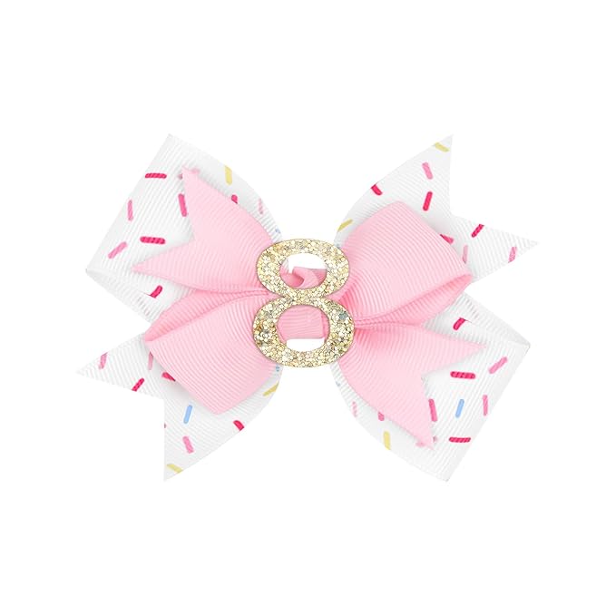 YanJie 1pcs 4'' Baby Hair Bow for 8 Years Old 8th Birthday Outfit Girl Birthday Decorations for Girl Glitter Infants Hair Clips Accessories with Bows