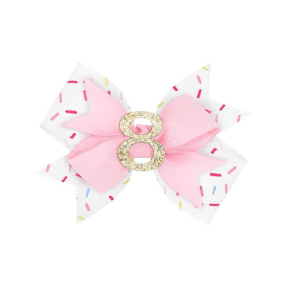 YanJie 1pcs 4'' Baby Hair Bow for 8 Years Old 8th Birthday Outfit Girl Birthday Decorations for Girl Glitter Infants Hair Clips Accessories with Bows