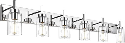 VINLUZ Bathroom Vanity Light Chrome Finished Vintage Wall Lighting Fixtures with Clear Glass Shade Modern Sconces Wall Light for Bedroom Hallway (Patent No.: US D958,438 S)