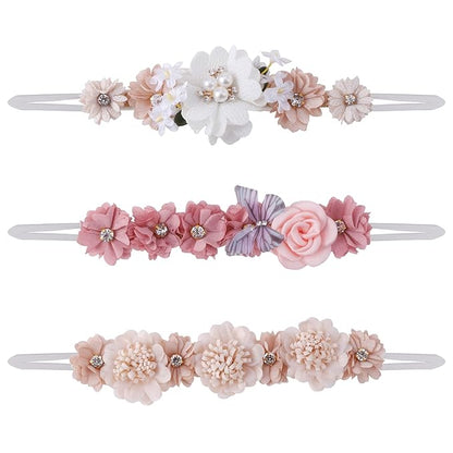 Flower Headband for Baby Girl Elastic Baby Floral Headbands Crown Hairbands Hair Accessories for Newborn Infant Toddlers Kids 3pcs/set