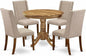 East West Furniture ANFL5-ANA-04 5 Piece Kitchen Table Set for 4 Includes a Round Dining Room Table with Pedestal and 4 Light Tan Linen Fabric Parson Dining Chairs, 36x36 Inch, Natural