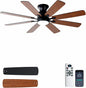 KNUN 52 Inch Ceiling Fan with Light, Low Profile Ceiling Fan with Remote and APP Control, 8 Blades, Noiseless, DC Motor, Flush Mount Ceiling Fans for Bedroom Living Room, Indoor/Outdoor Brown