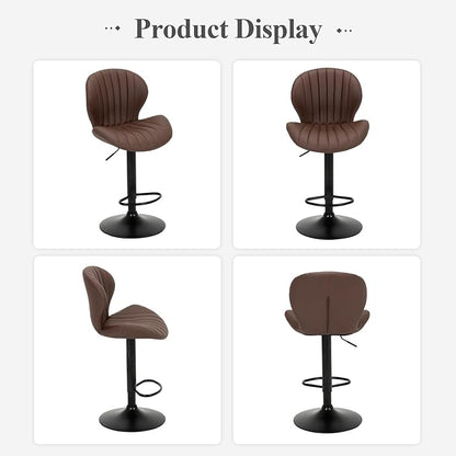 COLAMY Bar Stools Set of 2, Modern Swivel Bar Chairs, Adjustable Faux Leather Upholstered Barstools Counter Height with High Backrest for Bar, Kitchen Island, Dining Room, Brown