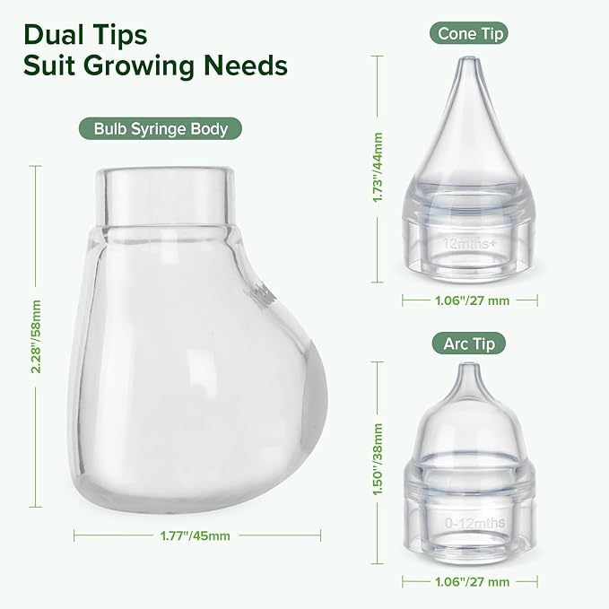 Haakaa Silicone Baby Nasal Aspirator | Nose Bulb Syringe | Easy-Squeezy Baby Nose Cleaner, 0m+ Newborn Infant &Toddler - BPA Free Silicone-2 Tips