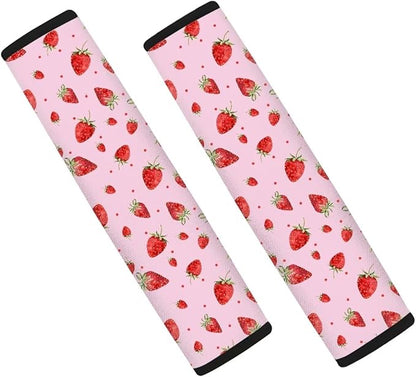 UNICEU Pink Strawberry Printed Neoprene Car Seatbelt Cushion Coversfor Women,Strawberry Car Accessories Seat Belt Covers Shoulder Pads Seatbelt Strap Cover for Cars,Backpack Shoulder Strap