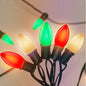 C9 Red White and Green Christmas Lights Outdoor, 25Ft Vintage Christmas String Lights with 26 Multicolor Ceramic Bulbs, Hanging Christmas Decorations Lights Waterproof for Holidays Roofline Party