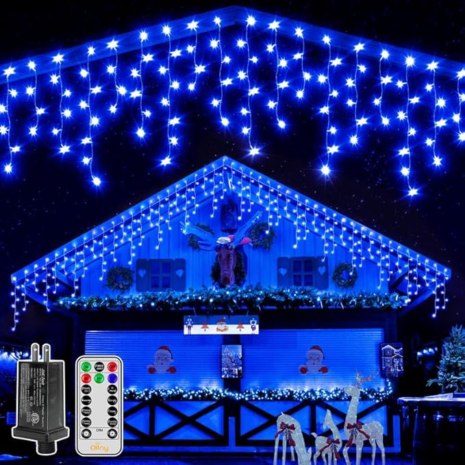 Ollny Icicle Lights for Outside 400LED 32FT, Blue Christmas Light with Remote 8Modes Timers Waterproof, Plug in Connectable Hanging Lights for Outdoor Indoor House Roof Holiday
