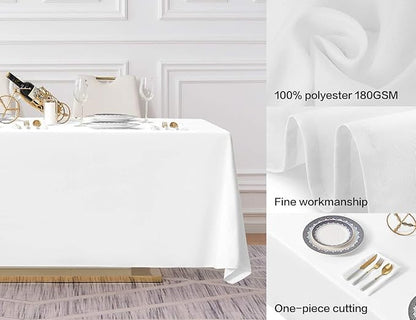 Surmente 5 Pack White Rectangle Tablecloth 90 x 156-inch Rectangular Polyester Table Cloth for Weddings, Banquets, or Restaurants