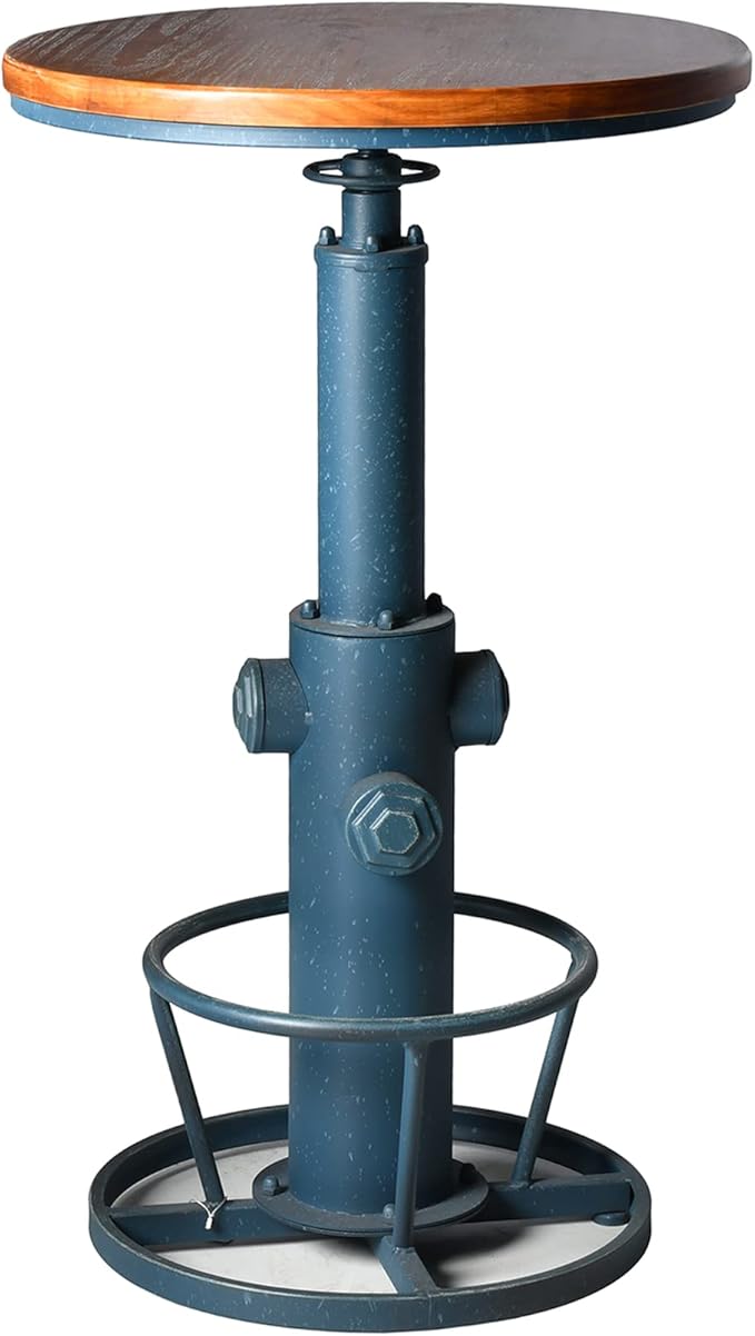 Topower Industrial Bar Table 38.58-48.43" Adjustable Pub Table Kitchen Dining Coffee Bistro Table Antique Blue