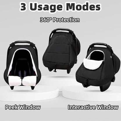 SWESEN Winter Car Seat Covers for Babies, Cozy & Warm Cover, Infant Car Seat Canopy Water Resistant, Universal Cold Weather Shield, Black
