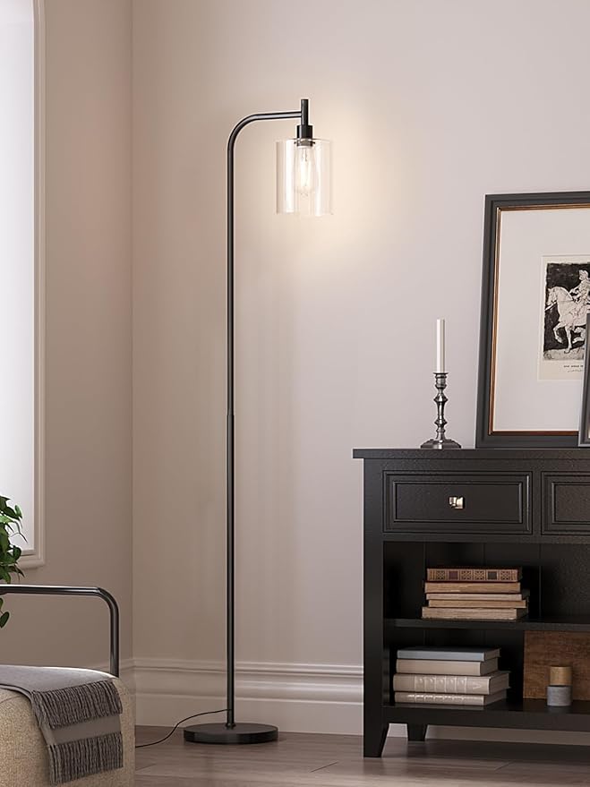 addlon Floor Lamps for Living Room Bright Lighting with Glass lampshade, Modern Bright Floor Lamp with LED Bulbs Industrial Standing lamp for beroom, Tall Pole Lamps Office - Black