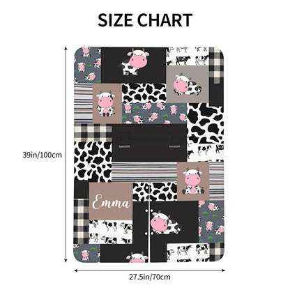 Personalized Cute Cow Baby Car Seat Canopy for Babies with Name, Custom Cow Stripes Car Seat Covers for Girls Boys, Peekaboo Opening Minky Nursing Cover Infant Car Seat Canopies for Newborn