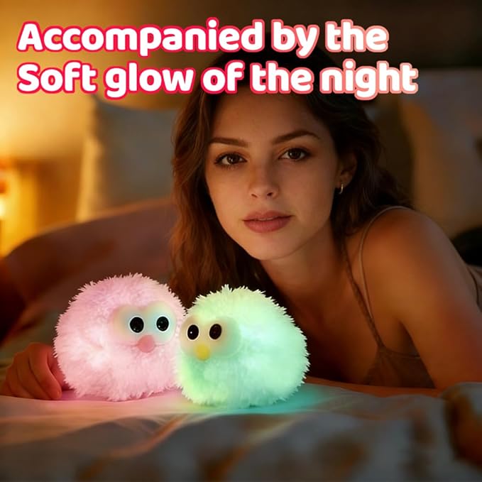 Plush Night Light Cute LED Table Lamp Cozy Dimmable Nightlight Rechargeable Bedside Lamp Funny Desk Decor Lamp for Halloween Christmas Birthday Gift (Yellow)