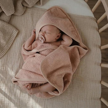 Hooded Baby Towels - 100% Organic Cotton Baby Bath Towels, 32" x 32" Super-Soft and Absorbent Baby Towels for Newborn Baby Girls 2-Pack (Blush/Fog)