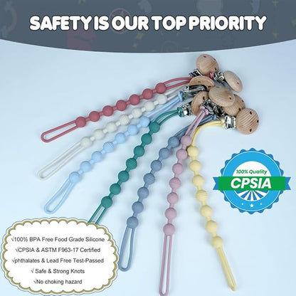 Pacifier Clip for Boys Girls - MORIBOX 5 Pack Paci Clip Soothie Baby Binky Holder for Shower Birthday Gift (Beige+Brown+Green+GBlue+SBlue)