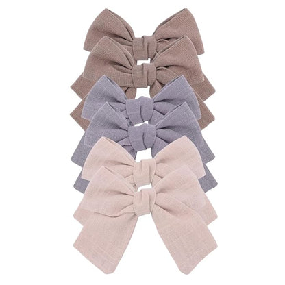 Cute Bow Hair Clips for Baby Girl Kids Pigtail Bangs 3.2" Sailor Bows Alligator Clip Hair Accessories (Beige/Natural/Silver)