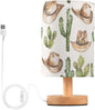 Bedside Table Lamp Western Cowboy Desert Cactus Nightstand Lamp with Wood Desk Lamps for Bedroom Living Room Nursery Office Home Decor