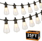 ZOTOYI Outdoor String Lights, 25FT Waterproof Patio Lights with 13 (1 Spare) LED ST38 Vintage Edison Shatterproof Bulbs Outside Hanging Light for Backyard, Cafe, Porch, Gazebo Dimmable 2700K