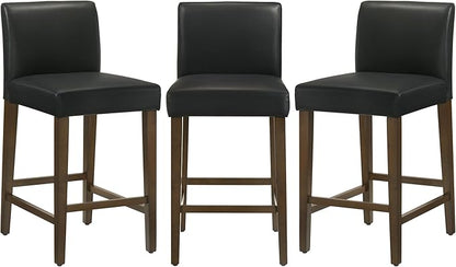 CHITA Counter Height Bar Stools Set of 3, 27" H Seat Height Upholstered Barstools, PU Leather in Black