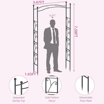 Garden Arch Trellis 7FT Wedding Arch Backdrop Stand, Metal Garden Arbor Trellis for Plant Climbing Outdoor, Plant Arch with Anchored Pile, Flower Stand Balloon Decor, Archway Pergola