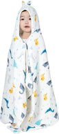 Muslin Hooded Towel Made from Organic Cotton 6-Layer Cotton Bath Towel, Soft Bath Towels 25x51inches for Toddler Baby and 0-4 Years Old Kids Dinosaur