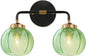 2-Lights Bathroom Wall Light Fixtures Modern Vanity Light with Leaf Texture Glass Globe Shades Emerald Green Mid Century Modern Wall Lamp Sconce for Over Mirror Living Room Cabinet