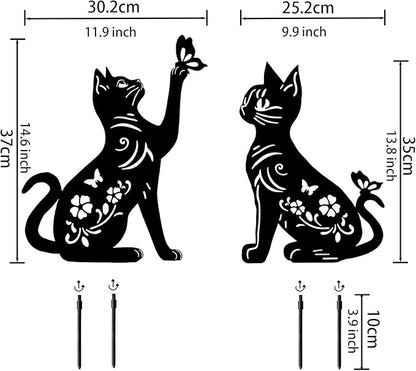 Cat Metal Decor for Outside,Garden Stakes Decorative Cat Gifts for Women/Men,Black Silhouette Statues for Yard Ornaments,Lawn, Patio, Pathway,Outdoor Garden Decor