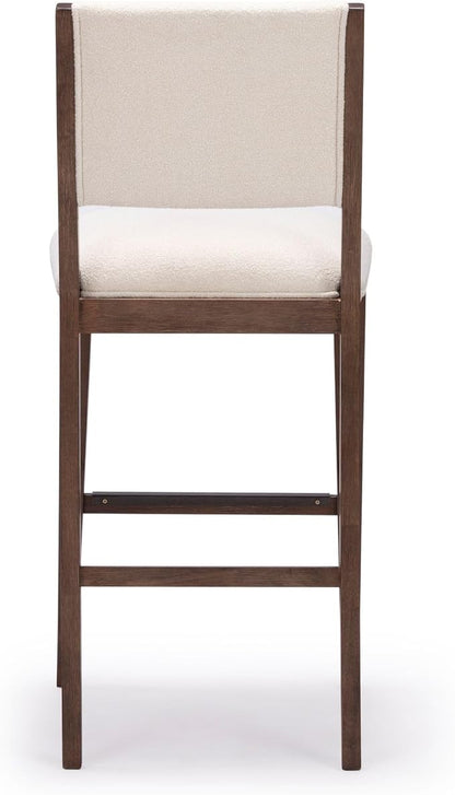 Plank+Beam Sereno Bar Stool, 30", Set of 2, Sturdy Wood Modern Kitchen Bar Height Stool, Upholstered Cushion Bar Chair with Back, Walnut/Ivory