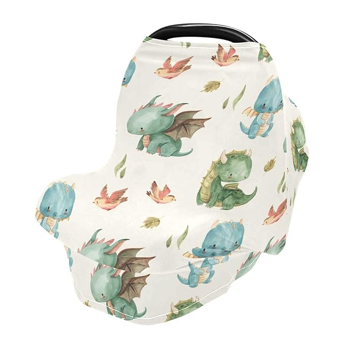 Kigai Cute Dragon Baby Car Seat Covers for Newborn, Breathable Nursing Cover for Breastfeeding Moms, Baby Stroller/Shopping Cart/Stretchy Carseat Cover for Boy & Girl