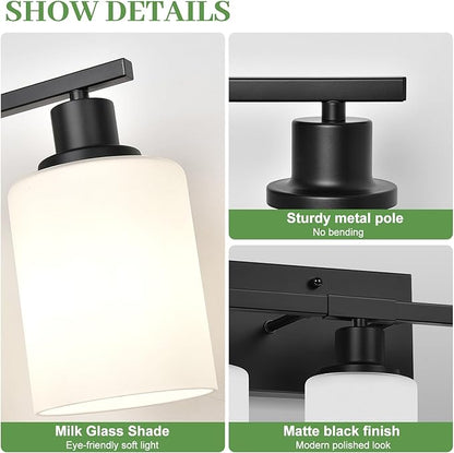 5-Light Bathroom Light Fixtures, Vanity Light with Milky White Shades, Matte Black Bathroom Light Fixtures Over Mirror, Modern Bathroom Wall Lamp for Mirror Living Room Cabinet Bedroom
