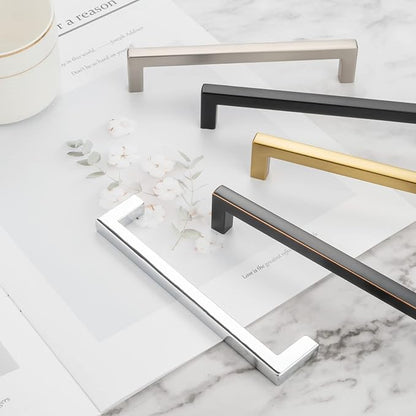 KOOFIZO Solid Square Bar Cabinet Handle - Brushed Gold Furniture Pull, 12.6 Inch/320mm Screwhole Distance, Pack of 5 for Kitchen Cupboard Door, Bedroom Dresser Drawer, Bathroom Wardrobe Hardware