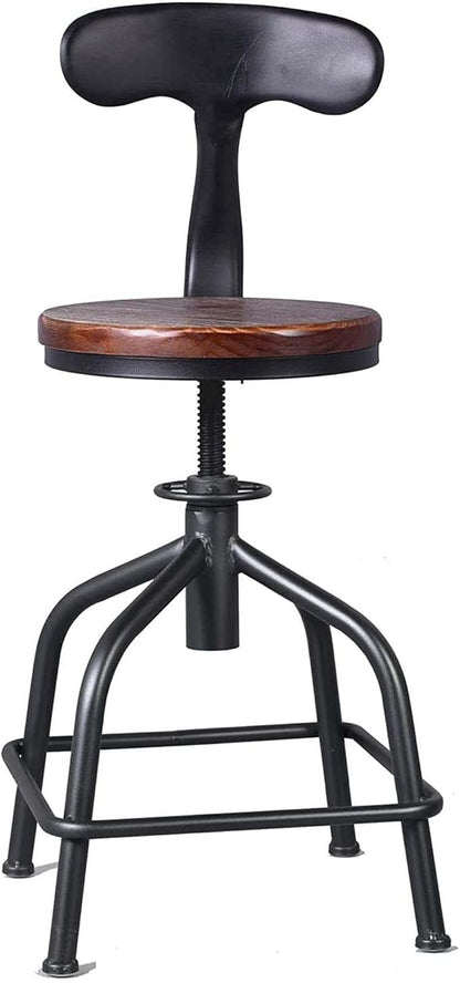 Topower Farmhouse Kitchen Stool, Industrial Counter Stool, Kitchen Deco Round Seat Standard Height Adjustable Swivel Bar Stools with Backrest Indoor House Design Iron Backrest Black Set of 2