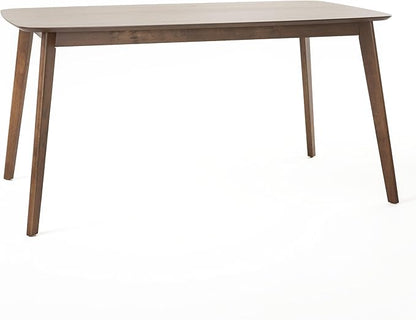 Christopher Knight Home Megann Mid-Century Wood Dining Set with Fabric Chairs, 5-Pcs Set, Natural Walnut / Dark Grey