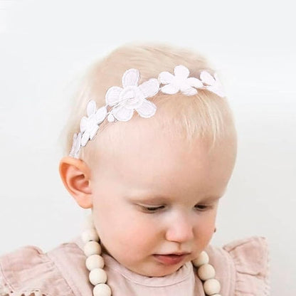 Baby Girl Flower Hair Bows Nylon Headbands, 6PCS Stretchy Soft Floral Hairbands Crown, Handmade Hair Accessories for Newborn Infant Toddler