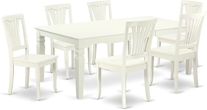 East West Furniture LGAV7-LWH-W 7 Piece Dining Room Table Set Consist of a Rectangle Kitchen Table with Butterfly Leaf and 6 Dining Chairs, 42x84 Inch, Linen White