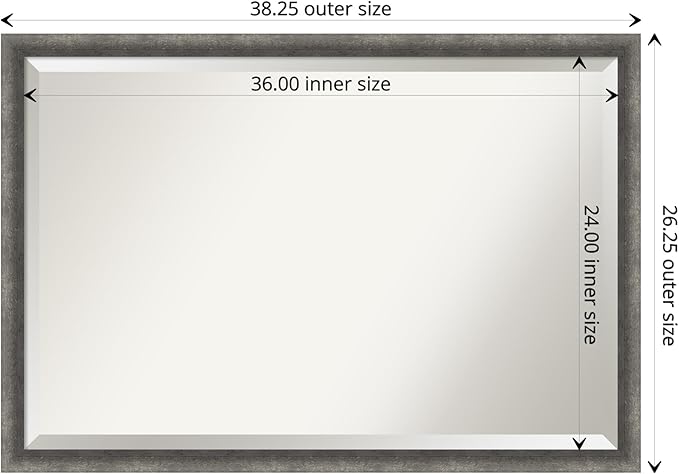 Amanti Art Grey Wall Mirror 26x38 Burnished Concrete Narrow Rectangle Bathroom Mirror for Wall Decor Living Room, Large Modern Contemporary Wood Frame, Hangs Horizonally and Vertically, Bathroom Decor