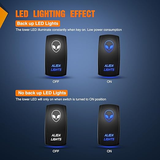 Nilight Alien Lights Rocker Switch Led Light Bar 5 Pin Laser On Off SPST switches 20A/12V 10A/24V Switches Blue with Jumper Wires Set for Cars Trucks Boats ATVs UTVs RVs