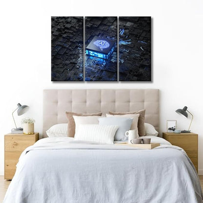 LSIUHWUWI AI Artificial Intelligence Concept Wall Art 3 Panel Modern Canvas Print Art for Living Room Bedroom Decoration,Artwork for Home Wall Decoration Framed Ready to Hang, 20x40inchx3