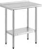 ROCKPOINT Stainless Steel Table for Prep & Work with Backsplash 18x30 Inches, NSF Metal Commercial Kitchen Heavy Duty Table with Adjustable Under Shelf and Table Foot for Restaurant, Home and Hotel