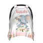 Personalized Baby Car Seat Canopy for Babies, Custom Name Car Seat Covers for Baby Girl, Elephant Rose Pink Opening Minky Nursing Breastfeeding Cover for Infant, Carseat Canopies for Newborn