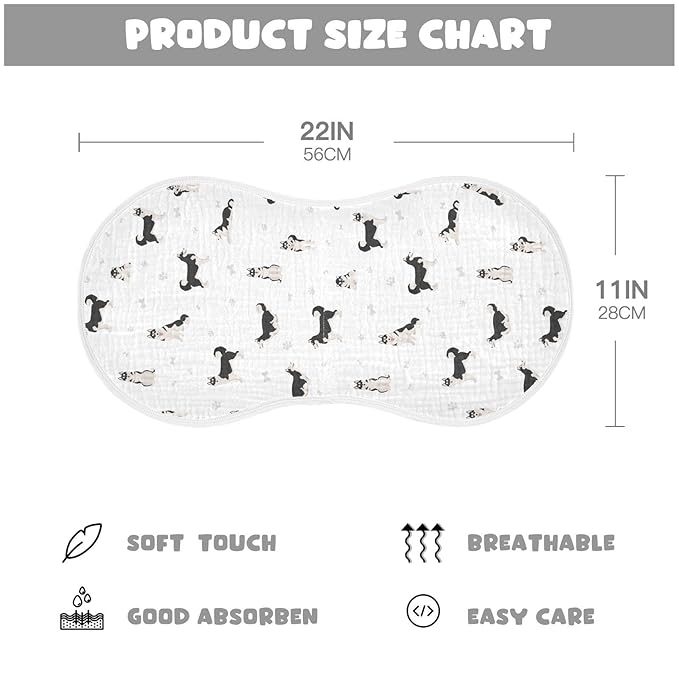 Muslin Baby Burp Cloths, Cute Dogs Siberian Husky Muslin Washcloths Baby Rags Comfy Soft Absorbent in for Newborn Boys and Girls 4 Piece 22 x 11 Inch