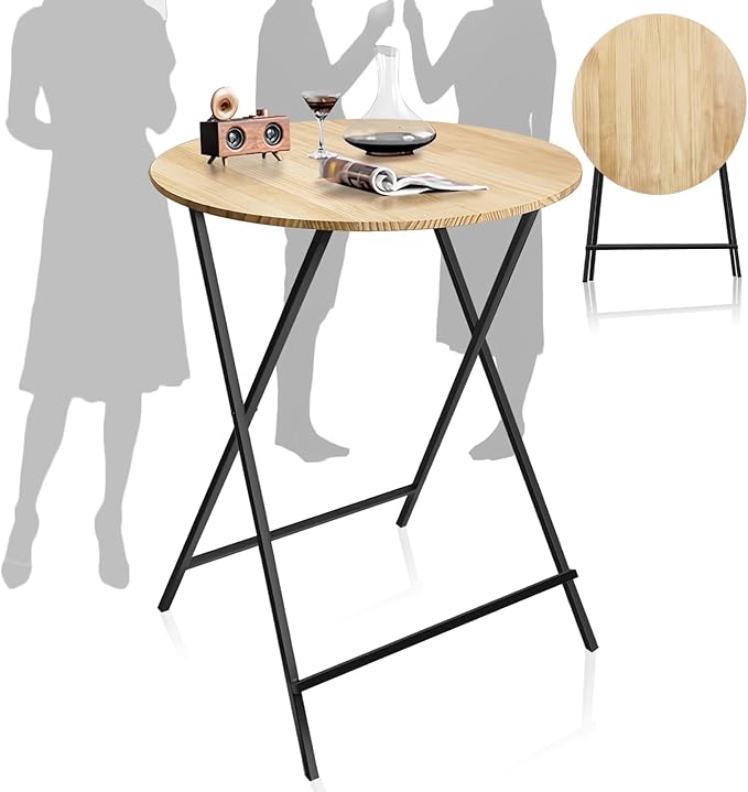 40'' Outdoor Bar Height Patio Table, Wooden Folding Cocktails Tables One-Piece Installation Indoor Outside Banquet Table for Parties, Bistro, Pub, Commercial