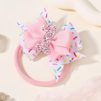 Birthday Hair Bow Hair Headband Hair Accessories Bow Birthday Decorations, Pink Ice Cream Hair Bows Headband