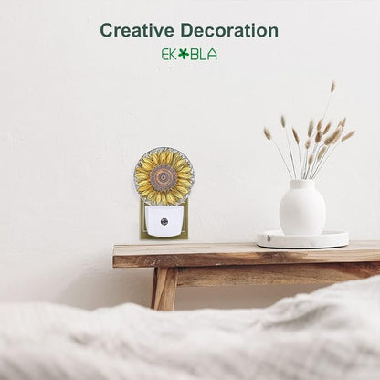 EKOBLA Sunflower Plug-in Night Light, Boho Yellow Floral LED Nightlight with Dusk to Dawn Sensor, Gift for Women, Mom & Grandma