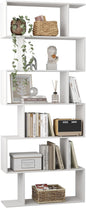 Yusong S Shaped Bookshelf, Modern Geometric Bookcase, 6-Tier White Display Case Book Shelf