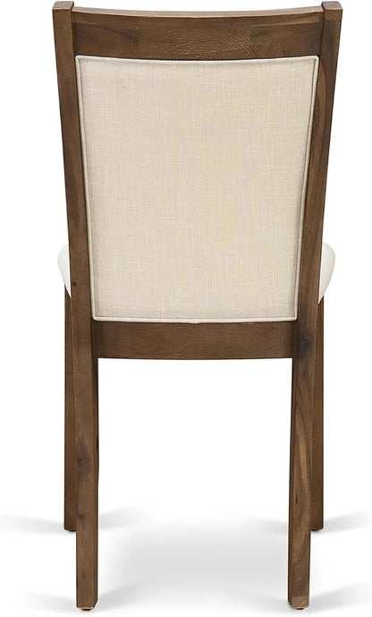 East West Furniture DLMZ3-AWA-32 3 Piece Kitchen Table Set for Small Spaces Consist of a Round Wooden Table with Dropleaf and 2 Upholstered Parson Chairs, 42x42 Inch, Antique Walnut