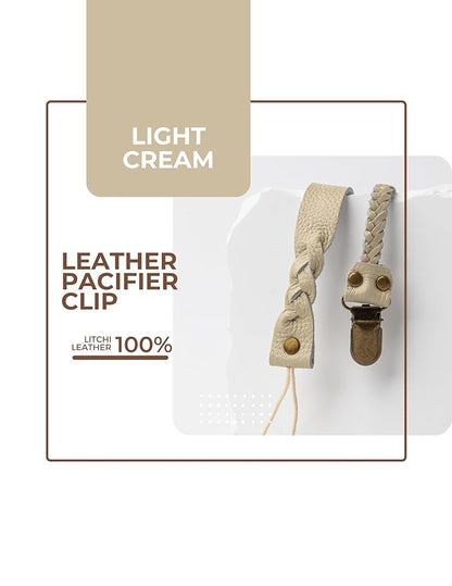Little Bug Boutique 2-Pack Leather Baby Pacifier Clips - Neutral Pacifier Holders for Baby Girls & Boys, Paci & Binky Clips or Strap for Toys & Teethers (Soft Beige), Pacifier NOT Included
