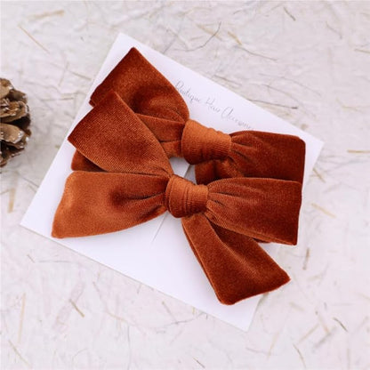 Vintage Velvet Bow Hair Clips for Baby Girl Kids Women Fall Velvet Christmas Hair Bows Barrettes Accessories (2 pcs Rust)