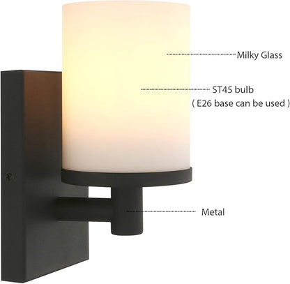 Pathson Vintage 1-Light Wall Sconce, Hardwired Bathroom Vanity Light, Frosted Glass Wall Mount Light Fixtures for Hallway Bathroom Kitchen Living Room (Black)